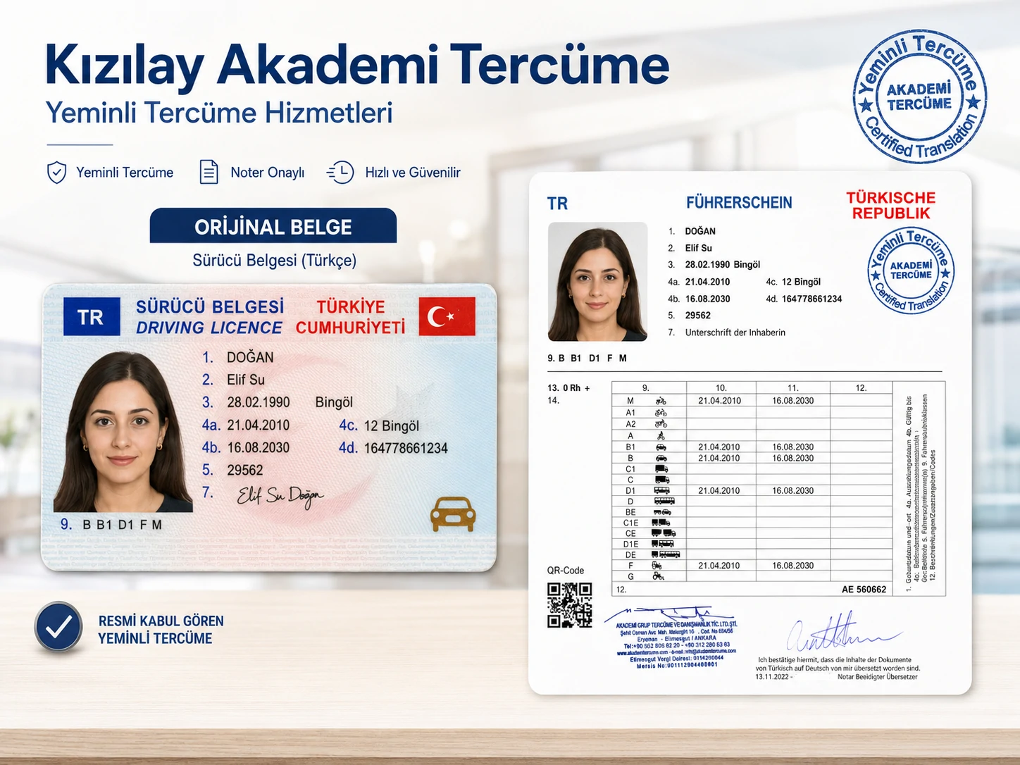 Kızılay sürücü belgesi tercümesi ve noter onaylı ehliyet çevirisi