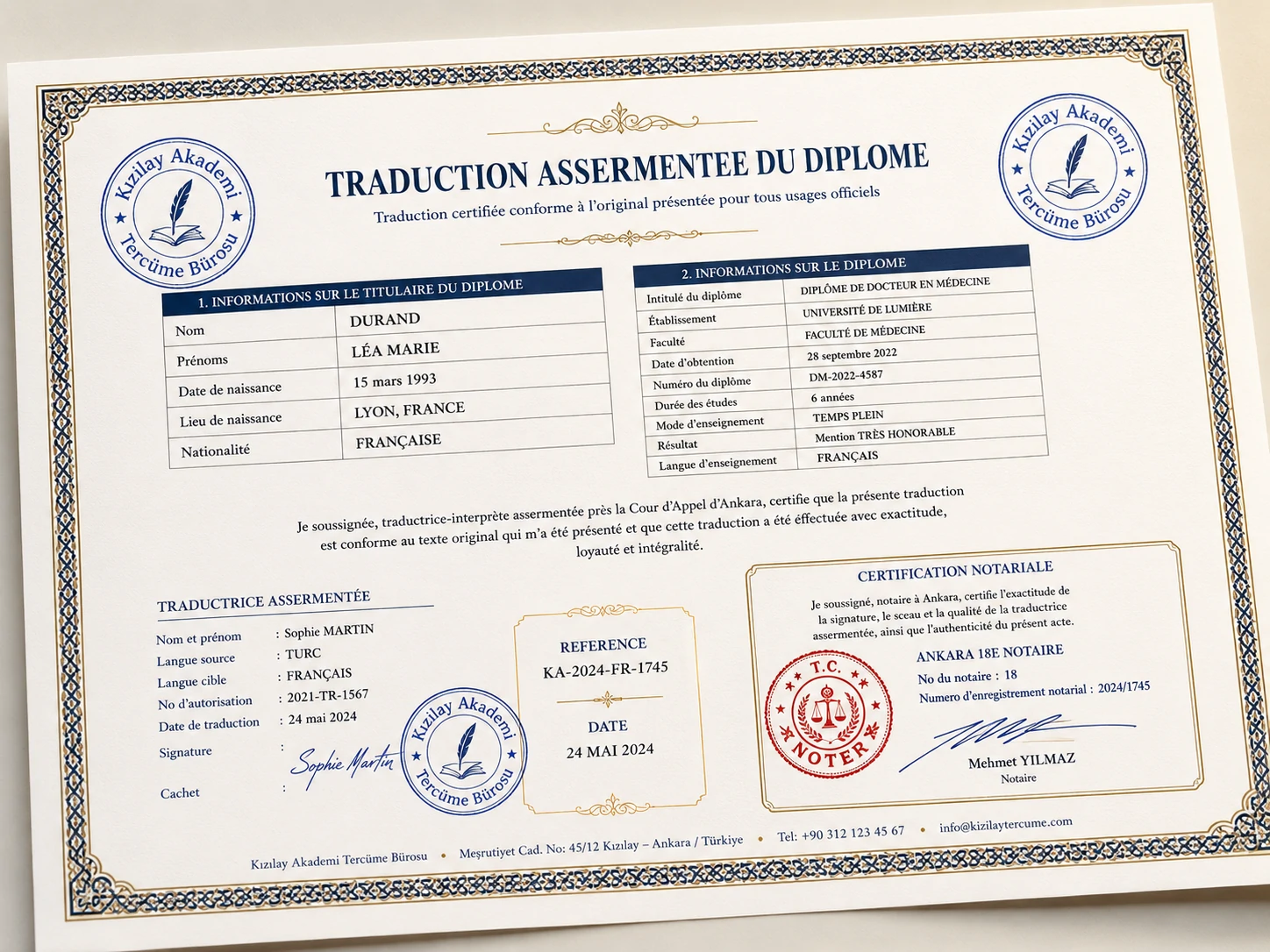 Noter onaylı diploma ve transkript tercümesi